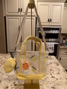 C&C California Mini Yellow Lemon Embroidered Canvas Tote with lemon Coin purse